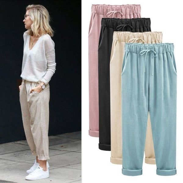 

women's pants & capris zogaa women full length sweatpants high waist casual loose cotton linen cropped hip hop harem plus size, Black;white