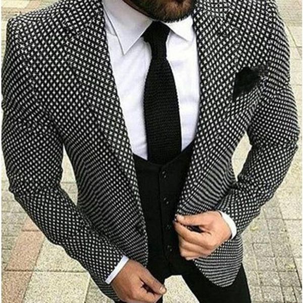 

men's suits & blazers 2021 autumn latest custom made houndstooth grey blazer slim fit groomsmen tuxedo for wedding dress dinner busines, White;black