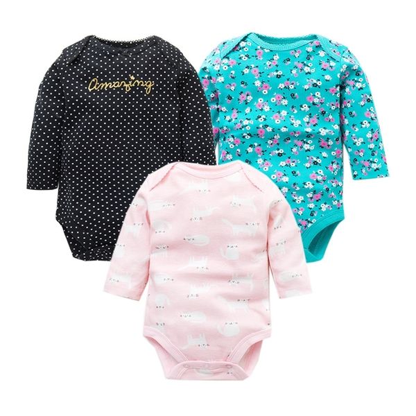 3 pçs / lote Newborn Bodysuits conjunto 100% algodão meninos meninas pijamas roupas infantil manga comprida roupa interior baby roupas 210309
