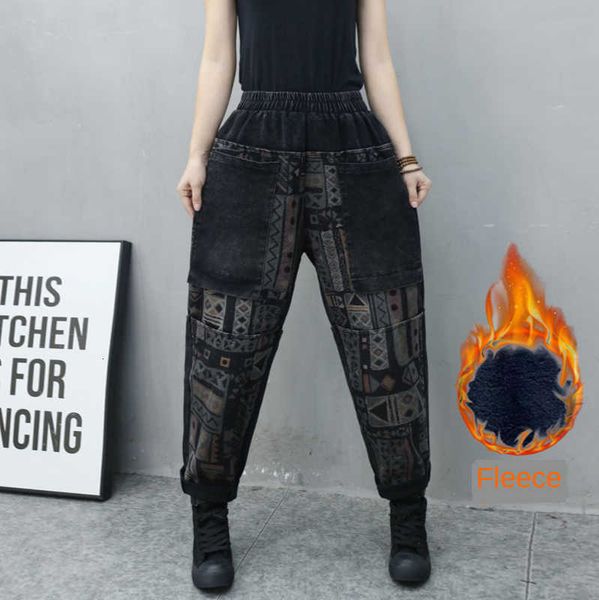 

women's jumpsuits & rompers fleece print contrast denim daddy pants fall unique pocket harem l loose baggy vintage streetwear wome, Black;white