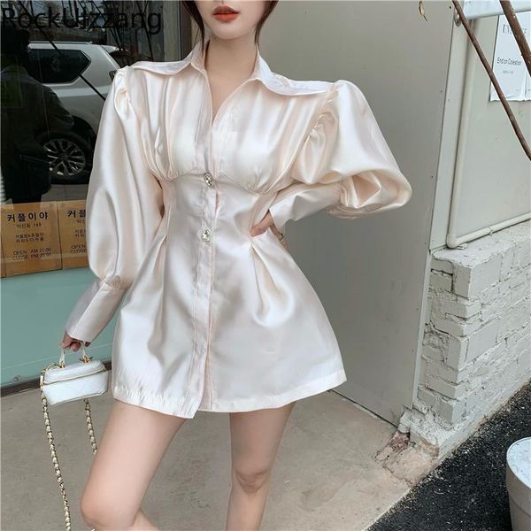 

casual dresses fall women lantern long sleeve button up elegant bodycon mini a-line high waist dress vintage fashion shirtwaist blusas, Black;gray