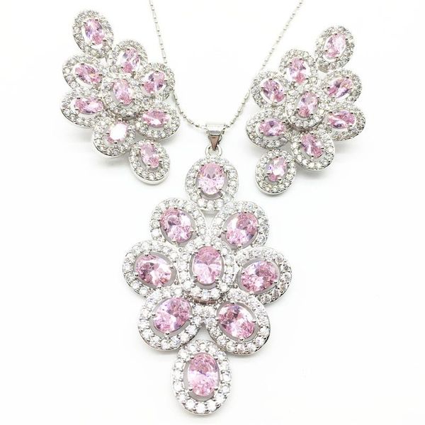 

earrings & necklace cubic zirconia silver 925 jewelry sets for women pink big cz created pendant and earring ladies
