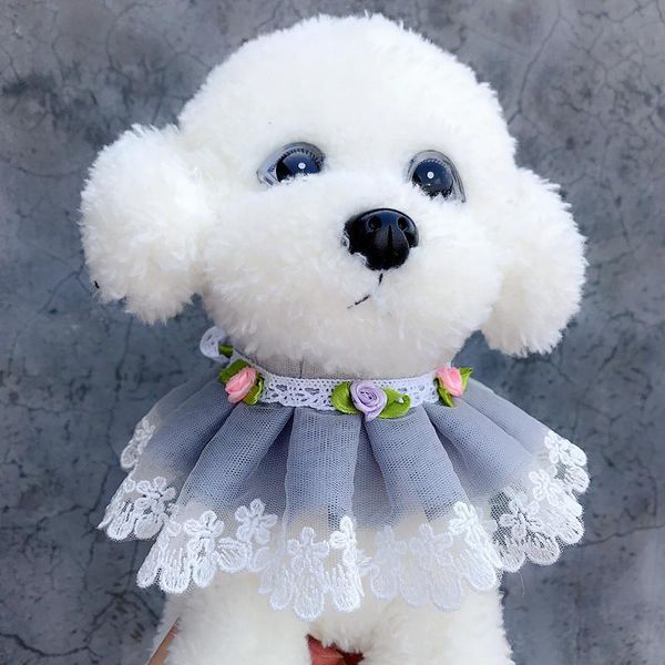 

cat collars & leads pet bib three-layer lace flower bowknot collar dogs drool towel teddy sweet princess scarf necklace