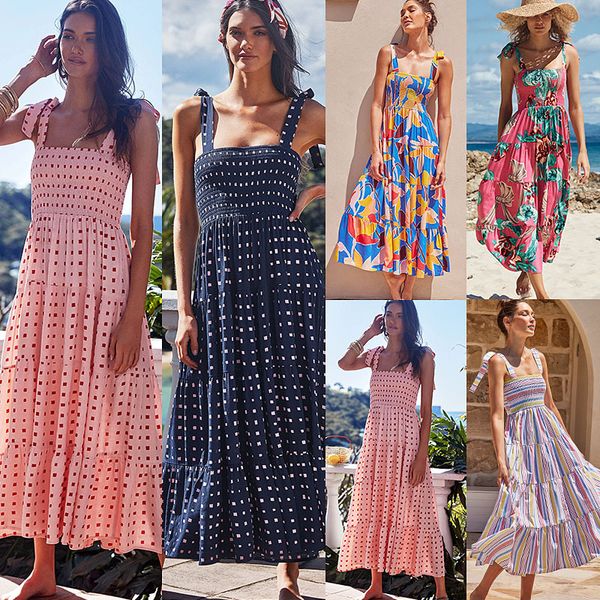 Damen-Kleider, Urlaubs-Sommerkleid, ärmellos, Boho-Stil, bedruckt, für Mädchen und Damen