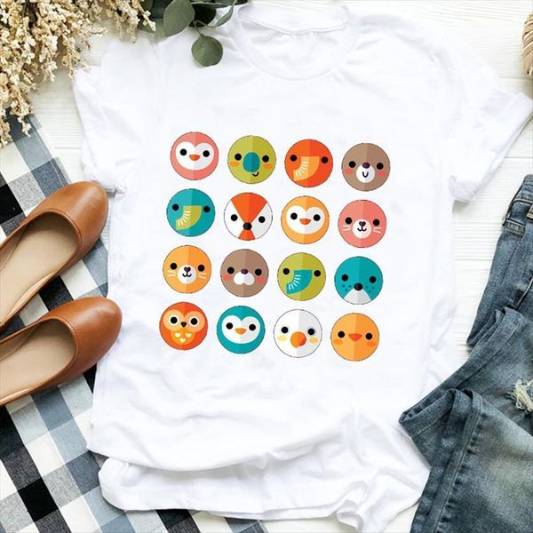 

cartoon animal face 90s women t shirts style printing fashion print tee womens shirt clothes graphic, White