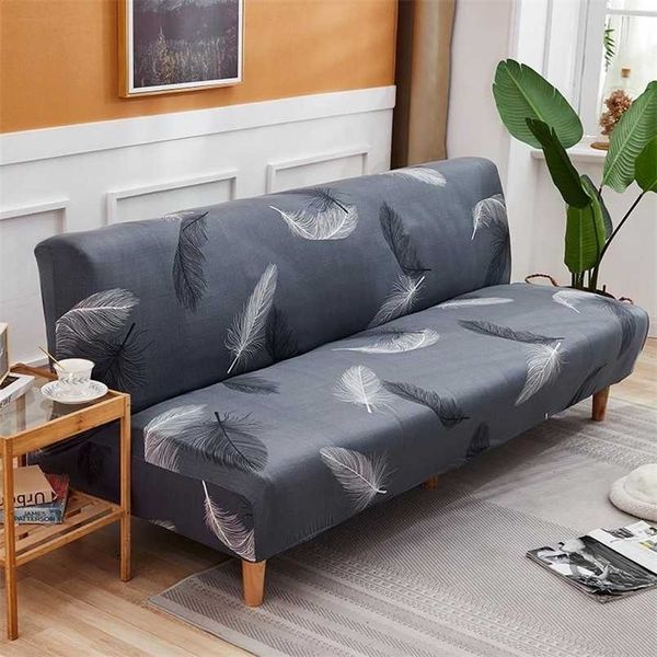 Moderno sofá-cama dobrável sem braços capa xadrez elástico futon grande assento colcha para sala de estar sem braços 211116