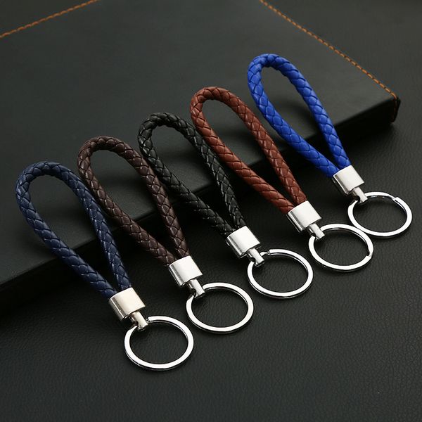 

multi colors pu leather braided rope key chain handbag pendant key chain holder car keyrings men women woven metal keychain
