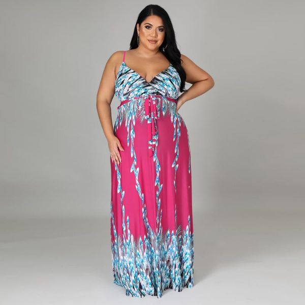 

plus size dresses 2021 street fashion women's halter dress belt commuter printed chiffon skirt v-neck straight shift loose, Black