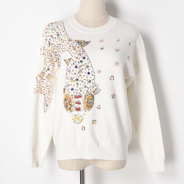 

sequins 2021 new beading and o-neck long sleeve knitted women sweater autumn pullovers tricot pull femme rq6h, White;black