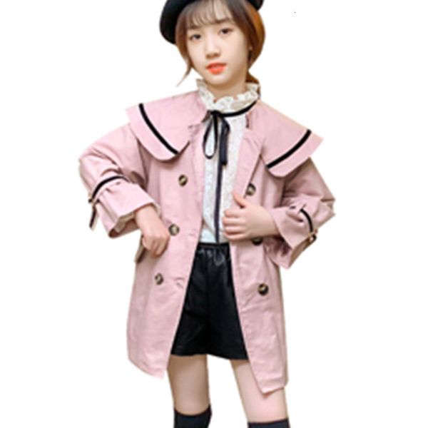 

2021 girls jacket autumn new english trench coat double-breasted casual outerwear 4-13 age children jewl, Blue;gray