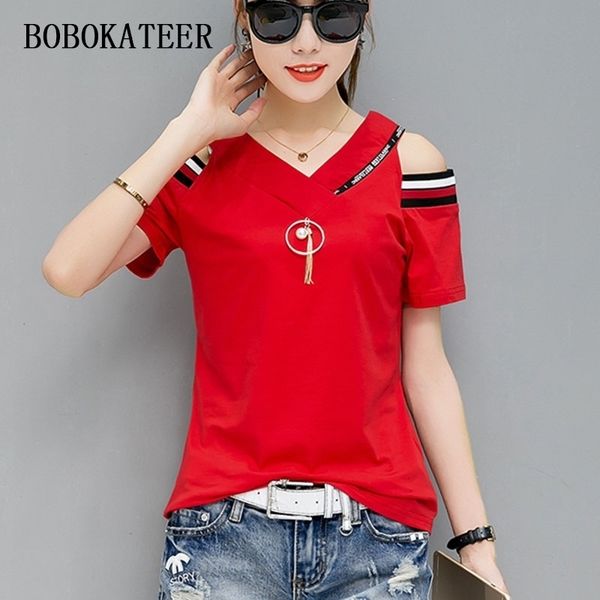 

bobokateer off the shoulder for women tshirt summer 2021 t-shirt cotton t shirt women shirts tee shirt femme camiseta mujer 210310, White