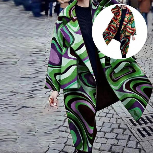 

women's jackets long sleeve fabulous good-looking spring jacket wave print autumn trench knee length for stage show, Black;brown