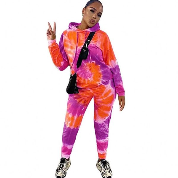 

moda tie dye print women's sweaters ensemble pullover and new winter suit pants streetwear two-piece sports clothes pjjg, Gray