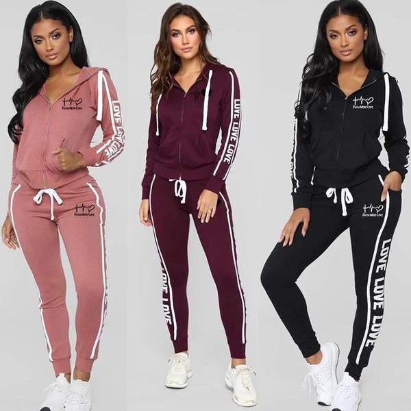 

women's two piece pants fashion sweatsuits for women tracksuit jogging suit streetwear running sportswear zipper long hoodies and pant, White