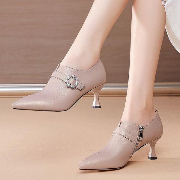 

size 34-42 bead design real genuine leather women heels shoes stiletto spring fashion high heel shoe basic shoes high heels, Black