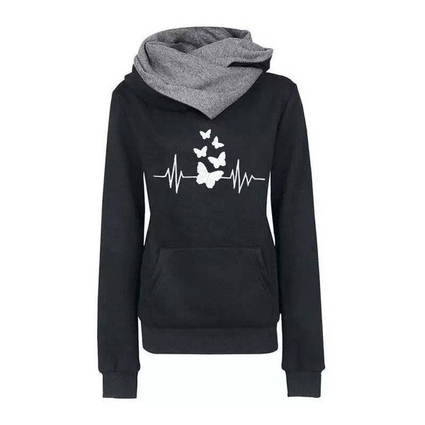 

2021 women hoodie sweatshirts winter fashion butterfly embroidery sleeve plus size ladies pullovers warm pocket hooded jacket zi4d, Black