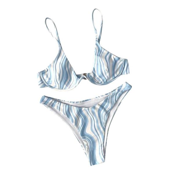 

women's swimwear bikini 2021 fashion set swimsuit two piece stripe print beachwear high waist micro, White;black