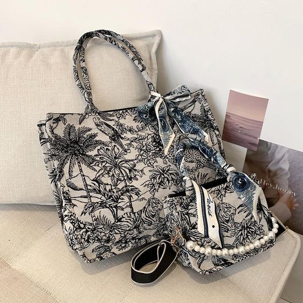 

evening bags large pearl design capacity canvas crossbody handbags 2021 shoulder tote fashion printed shopping purses