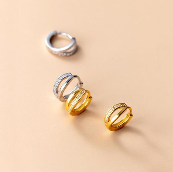 

hoop & huggie simple daily wear sterling silver cz earrings a1175, Golden;silver