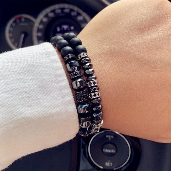 

link, chain 2021 royal geometric charm bracelet men pave cubic zirconia natural stone for fashion jewelry gift, Black