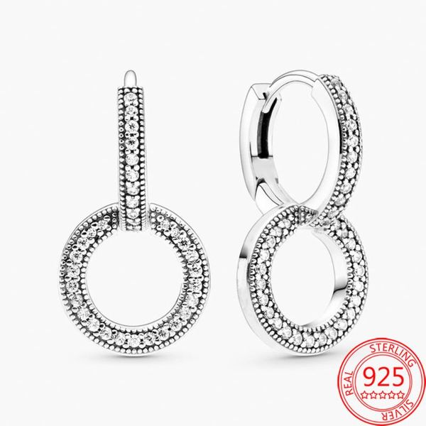 

hoop & huggie genuine s925 sterling silver shiny double earrings rose gold zircon women's jewelry valentine's day gift, Golden;silver
