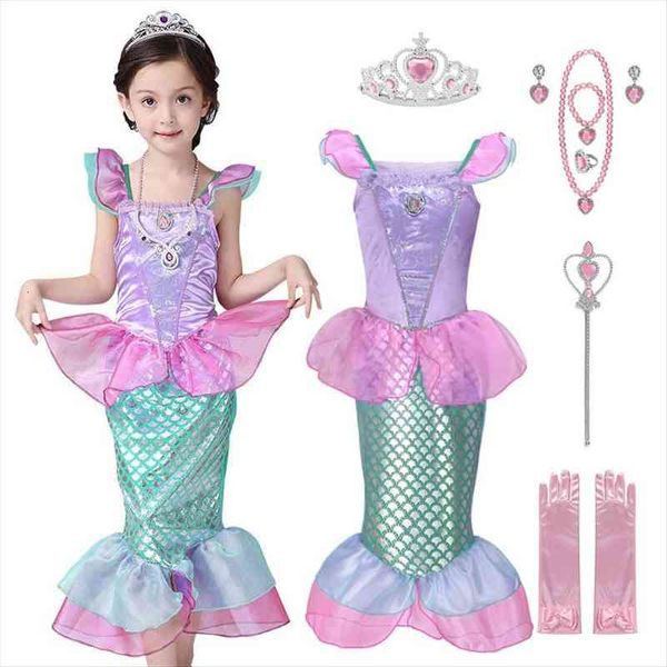 

girls little mermaid princess up girl dress children summer fancy costume clothes kids scale beach party outfit, Red;yellow
