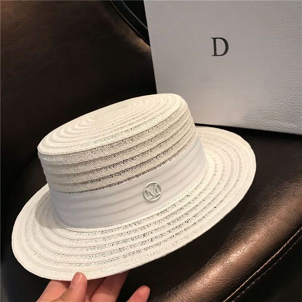 

summer women straw woven standard white women's flat gift daily versatile going out to the beach sunscreen hat, Yellow