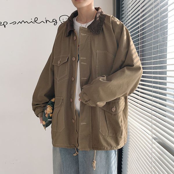 

2021 new spring cotton men's fashion retro pocket jackets coat mens streetwear hip-hop bomber jacket men s-2xl 9avj, Black;brown