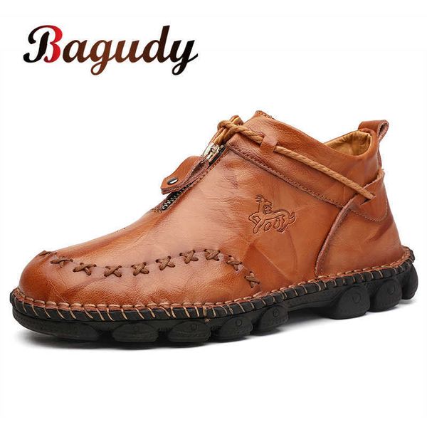 

classic winter men boots italy handmade man ankle boots cow split leather men motorcycle boots waterproof non-slip man moccasins 210619, Black