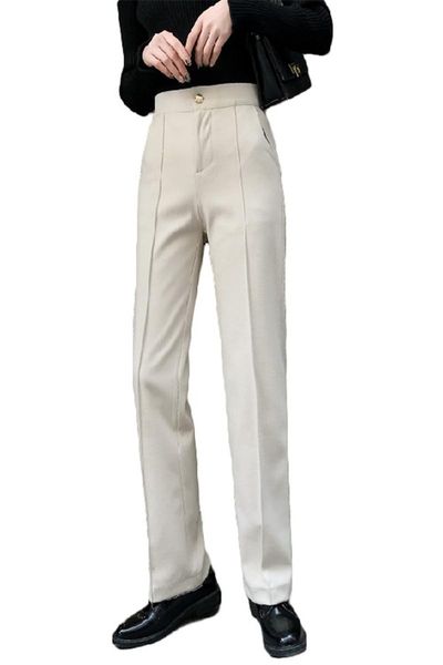 

women's pants & capris fashion straight sewed outside female trousers women 2021 autumn and winter thick woolen of girls m18102305, Black;white