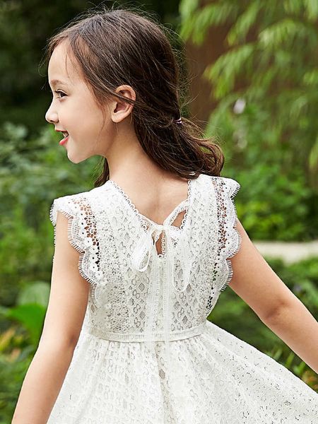 Сладкие дети белые кружевные платья для девочек 6 8 10 12 лет без рукавов летняя принцесса одежда подросток девушка день рождения рождения платье q0716