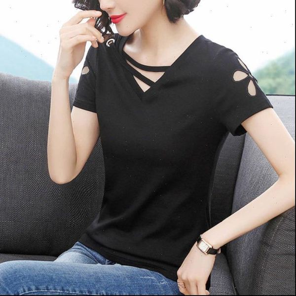 

new summer tshirt women cotton t shirt v neck tshirt casual tees ladies, White