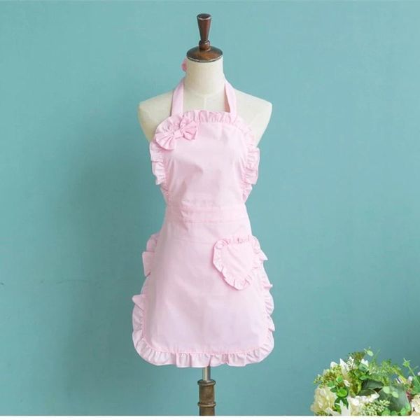 

women pink lace apron pinafore waterproof home kitchen waiter overalls