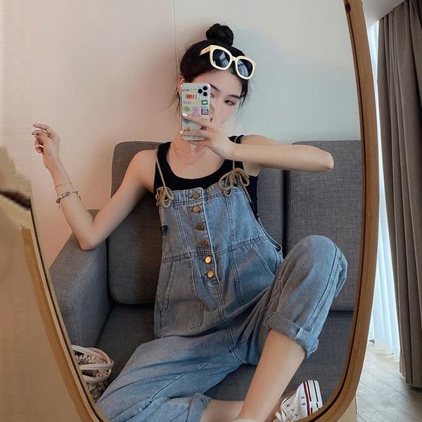 

women's jeans woman pants light-colored summer 2021 suspender loose pantalones vaqueros mujer, Blue