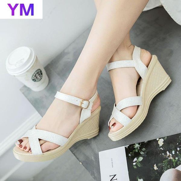 

women wedge sandals female platform 2021 bohemia high heel sandals fashion ankle strap open toe ladies shoes zapatos de mujer, Black
