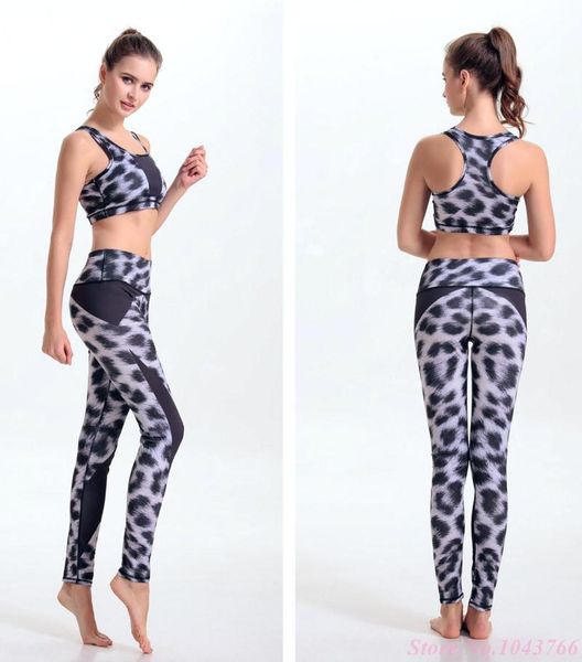 

skinny women yoga set leopard bra cooleye pants gym black white fitness tights ropa running mujer calzas deportivas, White;red