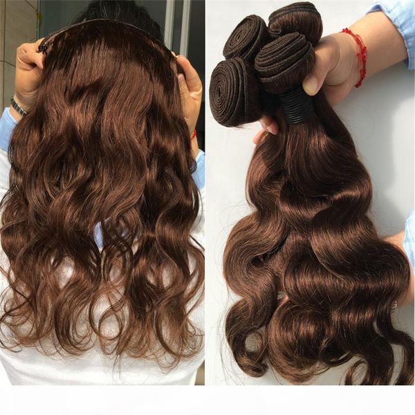 

unprocessed natural brown indian human hair 3pcs body wave indian hair wefts #4 dark brown weaves chocolate brown indian human hair bundles, Black