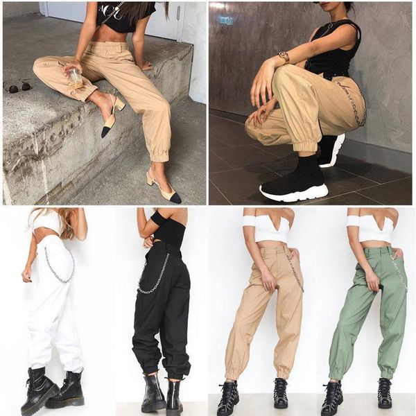 

women's pants & capris hirigin harajuku khaki pencil 2021 est women cargo trousers casual hip hop dance combat camo hiking streetwear, Black;white