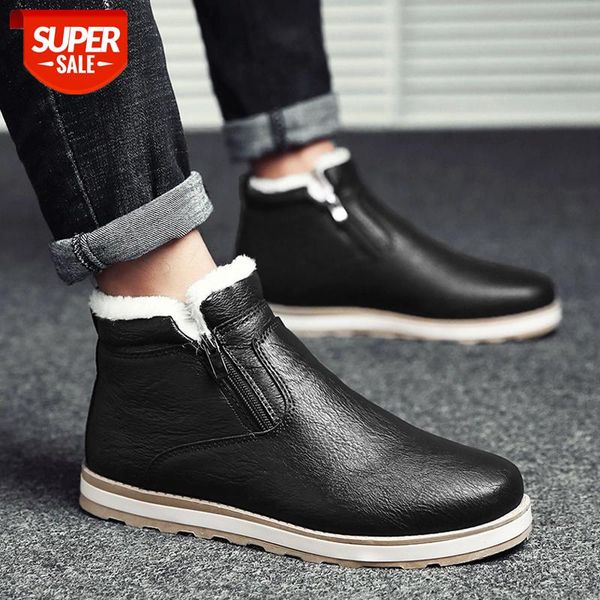 

winter snow boots solid color ankle boots for male casual round toe shoe man short plush slip-on fashion male footwear #lb4j