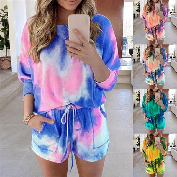 

women's tracksuits 2021 spring autumn fashion tie-dye printing long-sleeved + shorts two-piece casual sports suit female trend h346, Gray