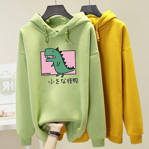 

plus size harajuku hooded sweatshirt women dinosaur printed hoodies kawaii 2021 spring autumn casual hoody pullover female, Black