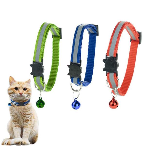 

dog collars & leashes pet cat collar reflective bell adjustable size nylon buckles for cats and small dogs fashion accessories