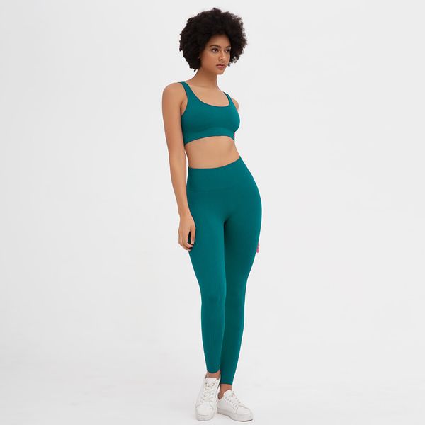 

ribbed fitness women yoga set seamless sportswear suit 2pcs gym wear running clothing sport tank leggings tracksuit zf241, Gray