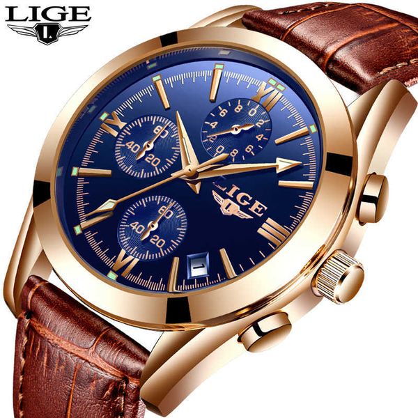 

relogio masculino lige mens watches business fashionto luxury brand watch military waterproof quartz leather watch men+box 210527, Slivery;brown