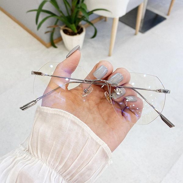

fashion sunglasses frames elbru blue light blocking rimless glasses frame women spectacle myopia transparent men eyeglasses optical, Black