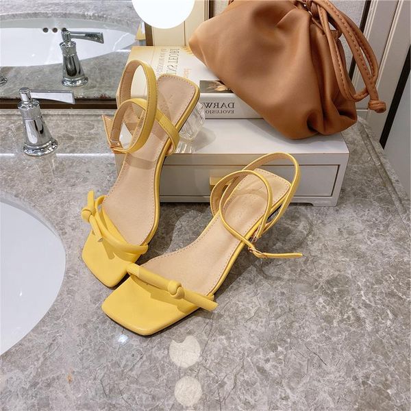 

transparent fairy style all-match thick 2021 sandals with medium heel women's shoes, Black