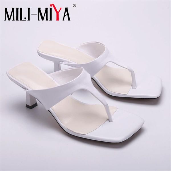 

sandals mili-miya summer elegant women slipper mid heel ladies square toe outdoor flip flop dress casual shoes, Black