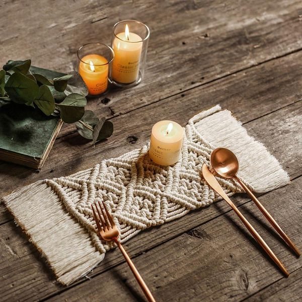 

table runner europe macrame cup pad bohemia placemat mat pure handmade cotton braid non-slip insulation mats for kitchen