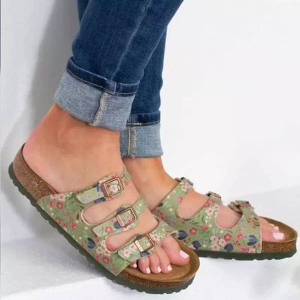 

slippers 2021 women's fashion simple printed vamp buckle design sweet and versatile casual, Black