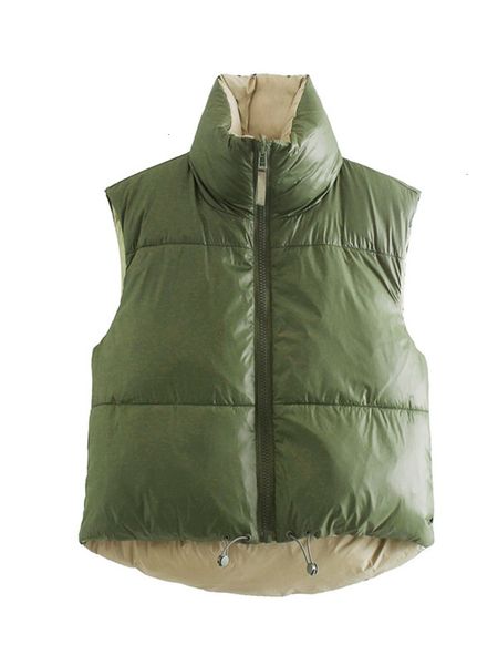

2021 new women sleeveless vest winter warm down cotton padded jacket two side wear female veats waistcoat green color qtii, Black;white